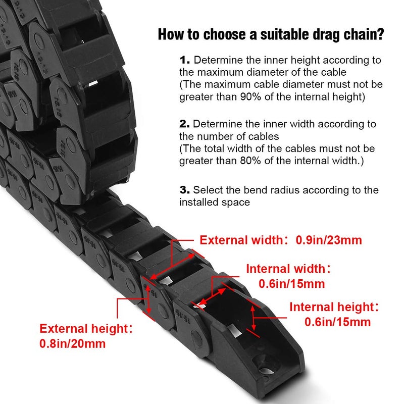 LMioEtool R28 15mm x 15mm(Inner H x Inner W) Black Plastic Cable Wire Carrier Drag Chain 1M Length for CNC, with End Connectors - Bridge Type (Non-openable) - Image 3